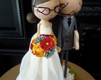 Peg Doll Wedding Cake Topper / Keepsake with Custom Wedding Dress