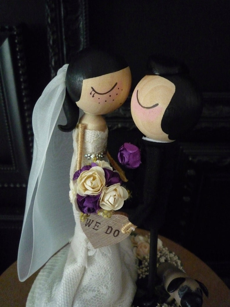 Custom Peg Doll Wedding Cake Topper with Custom Wedding Dress in Kissing Pose Custom Keepsake by MilkTea image 5