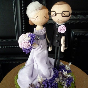 Custom Peg Doll Wedding Cake Topper with Custom Wedding Dress Custom Keepsake MilkTea Personalized Rustic Boho image 1