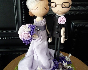 Peg Doll Cake Topper mit Individuellem Hochzeitskleid - MilkTea - Personalisiert - Rustikal - Boho