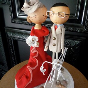 Wedding Cake Topper with Custom Wedding Dress & Beach Theme Keepsake with Custom Peg Dolls-MilkTea image 2