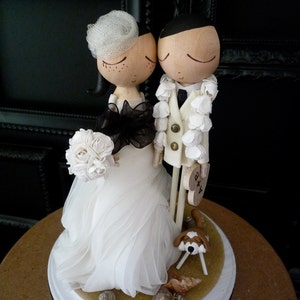 Wedding Cake Topper with Custom Wedding Dress & Beach Theme Keepsake with Custom Peg Dolls-MilkTea image 3