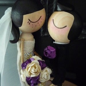 Custom Peg Doll Wedding Cake Topper with Custom Wedding Dress in Kissing Pose Custom Keepsake by MilkTea image 1