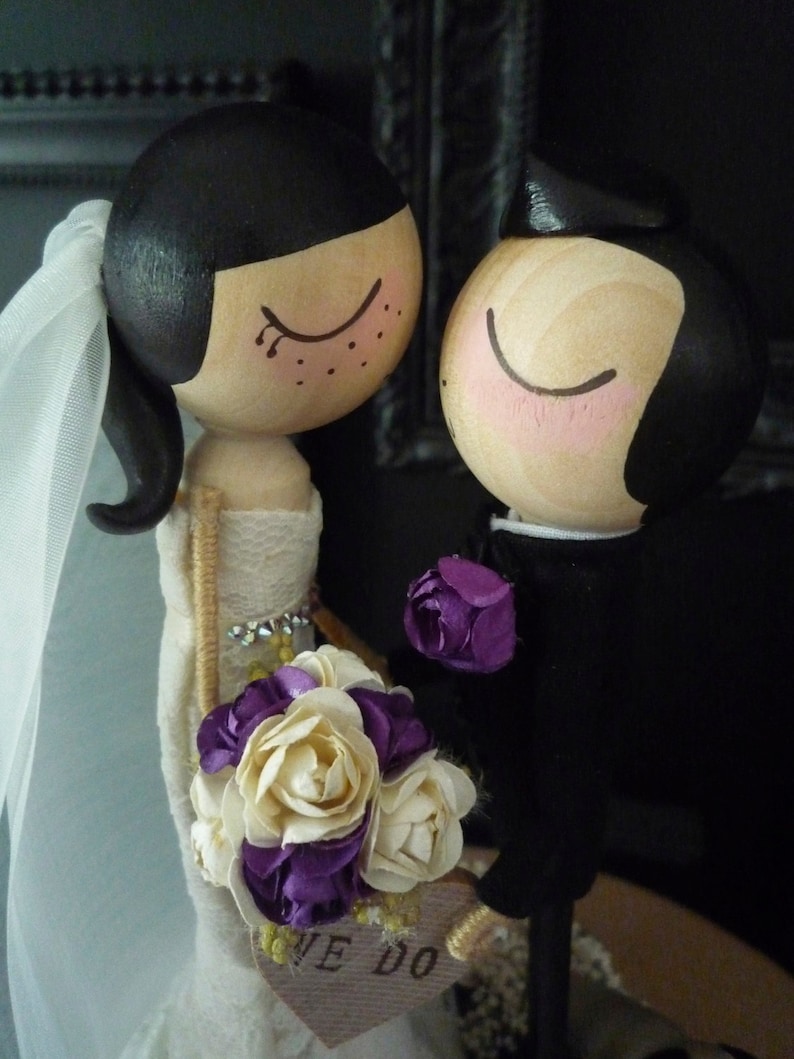 Custom Peg Doll Wedding Cake Topper with Custom Wedding Dress in Kissing Pose Custom Keepsake by MilkTea image 1