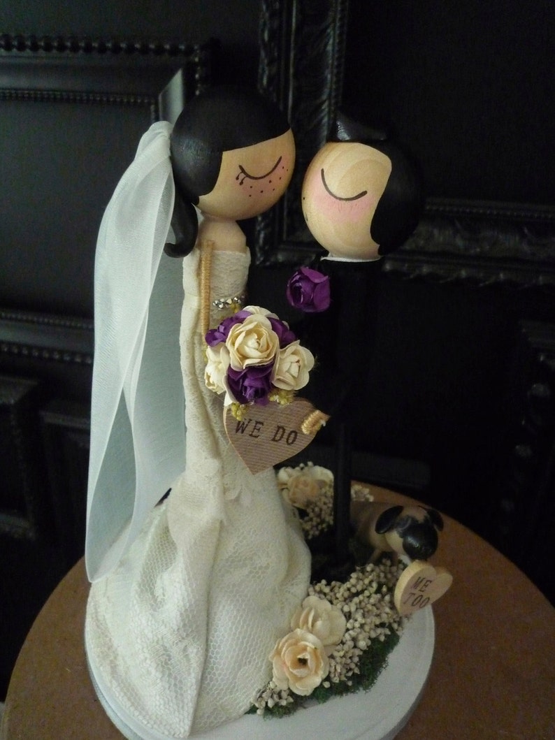 Custom Peg Doll Wedding Cake Topper with Custom Wedding Dress in Kissing Pose Custom Keepsake by MilkTea image 2