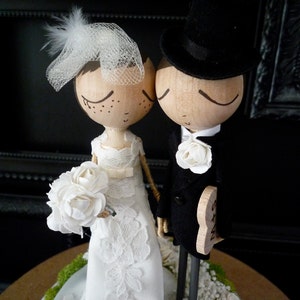 Wedding Cake Topper with Custom Wedding Dress Custom Keepsake by MilkTea Rustic, Boho Wedding Peg Doll Cake Topper image 1