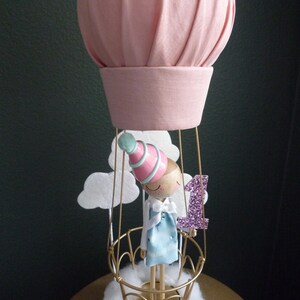 Custom Peg Doll Birthday Cake Topper with Hot Air Balloon, Custom Keepsake image 2