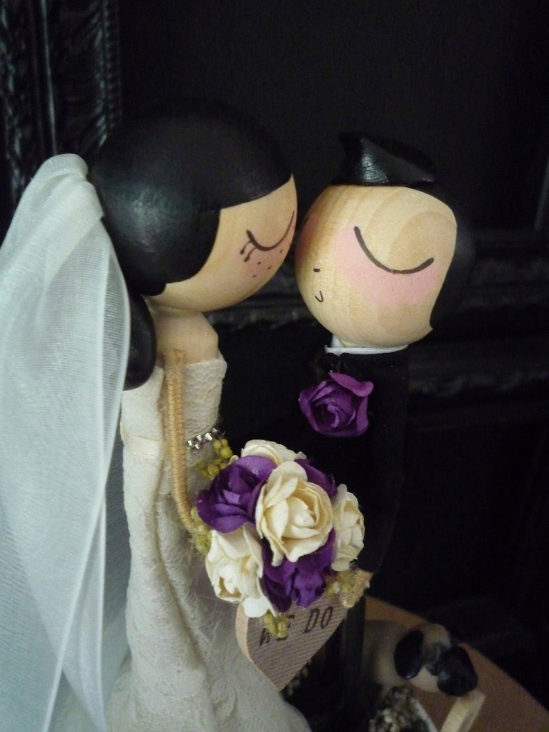 Custom Peg Doll Wedding Cake Topper with Custom Wedding Dress in Kissing Pose Custom Keepsake by MilkTea image 4