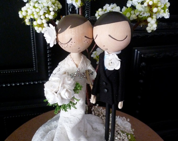 Wedding Cake Topper With Custom Wedding Dress and Tree Etsy