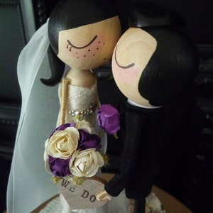 Custom Peg Doll Wedding Cake Topper with Custom Wedding Dress in Kissing Pose Custom Keepsake by MilkTea image 3