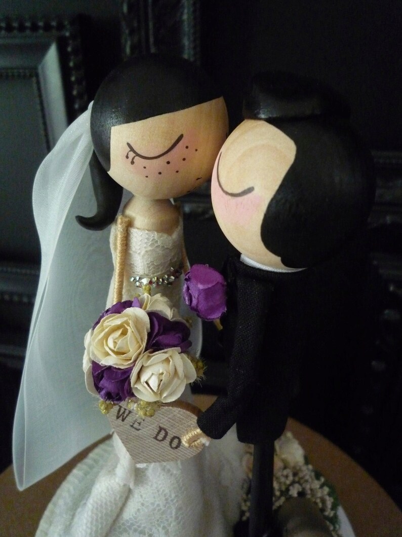 Custom Peg Doll Wedding Cake Topper with Custom Wedding Dress in Kissing Pose Custom Keepsake by MilkTea image 3