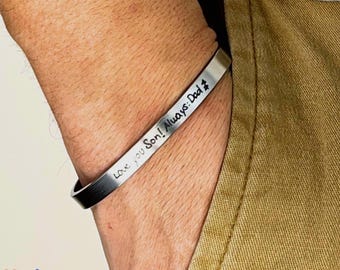 Custom Handwriting Bracelet: Engraved Stainless Steel Cuff, Memorial Gift