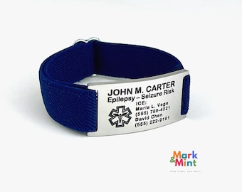 Medical Alert Bracelet, Custom Engraved Emergency ID Bracelet for Allergy, Diabetes, Epilepsy, Adjustable Stainless Steel