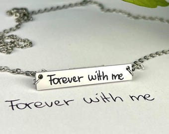 Custom Handwriting Necklace, Actual Handwriting Bar Necklace, Memorial Signature Jewelry Gift