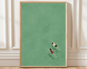 Couple Swimming Print : Minimalist Summer Poster, Small People Art (Digital Download)