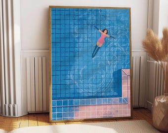Retro Swimming Pool Print: Minimalist Summer Wall Art (Digital Download