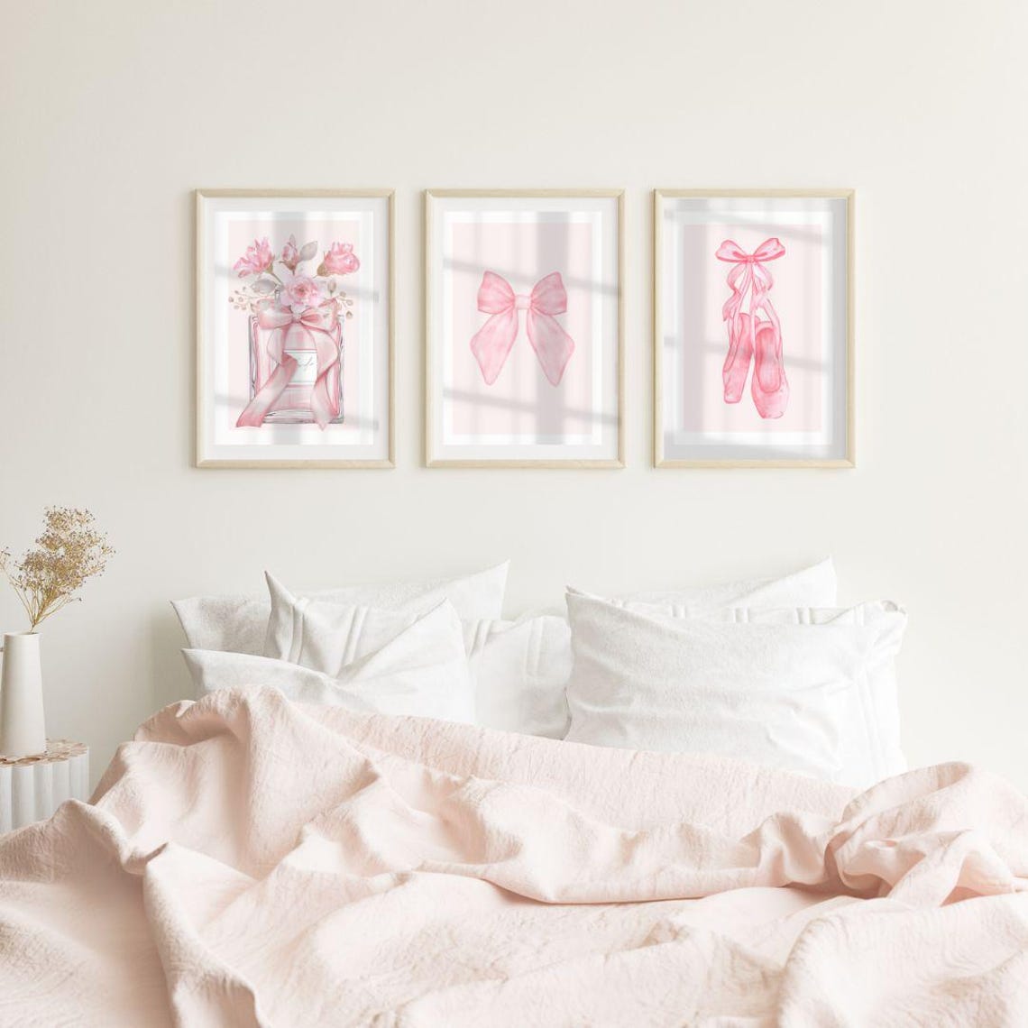 Pink Bow Watercolor Print Set: Balletcore Room Decor (digital Download ...