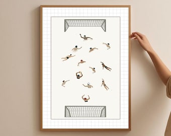 Miniatuur sportwaterpolo muurkunst: zwemsportposter, kleine mensen print (digitale download)