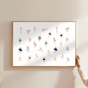 Tiny Ballerinas Print : Minimalist Ballet Dancers Art Print, Horizontal Girly Room Decor (Digital Download)