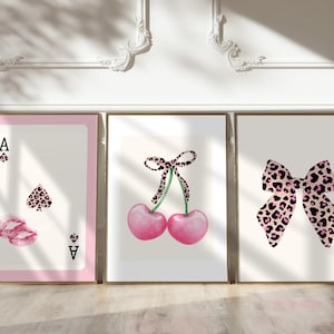 Pink Leopard Print Wall Art Set: Y2K Dorm Decor (Digital Download)