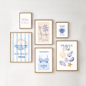 6 pósteres - Arte mural playero de verano - Impresiones costeras - Colección minimalista de pósteres oceánicos - Ideal para sala de estar, casa de playa o dormitorio