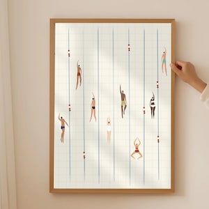 Stampa artistica minimalista di nuoto - Tiny People - Poster di nuotatori astratti - Poster per piscina estiva / Stampa digitale da parete