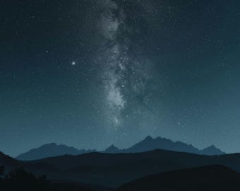 Milky Way Mountain Wall Art | Night Sky Landscape Printable | Nature Digital Download
