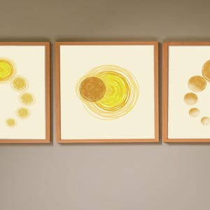 Hemelse drieluik muurkunst set | Zonfasen Maanfasen Eclipsafdruk | Minimalistisch beige astronomiedecor | Moderne boho digitale download