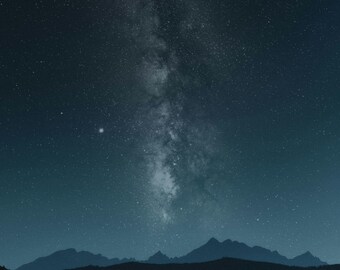 Dark Milky Way Wall Art - Mountain Night Sky Printable - Modern Office Decor - Digital Download