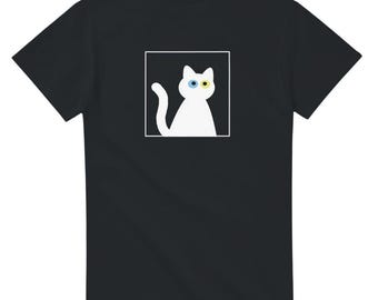 Fun White Cat T-Shirt: Comfy Cotton Tee for Animal Lovers