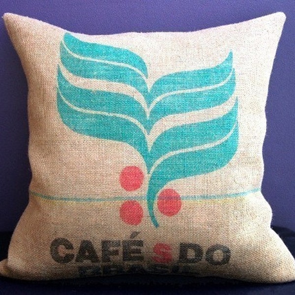 Cafe S Do Brasil - Coffee Sack Pillow  Handmade by VelvetBean on Etsy