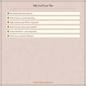 May include: A digital download product advertisement with text that reads "Why You'll Love This." The text highlights features such as beautiful illustrations, high resolution prints, and instant download. The bottom of the image says "Instant Digital Download."