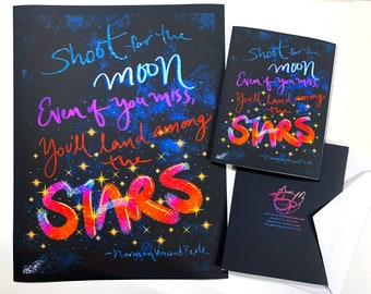 Shoot for the Moon, Land Among Stars - hand-lettered quote - card and print options