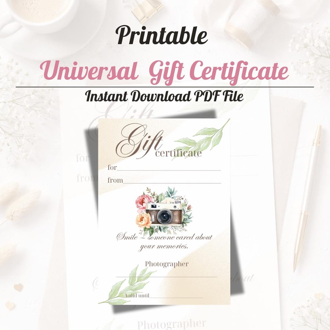 Photography Gift Certificate Printable | Photo Session Gift Card ...
