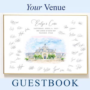 Venue Watercolor Wedding Guest Book Alternative: Custom Venue Guestbook Illustration- Design 4