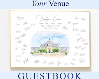 Venue Watercolor Wedding Guest Book Alternative: Custom Venue Guestbook Illustration- Design 4