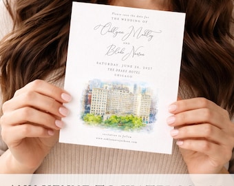 Watercolor Venue Wedding Save the Date Cards: Custom Venue Illustration