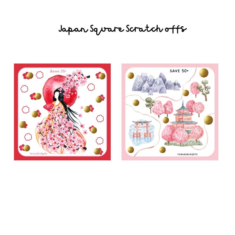 Square Scratch Offs Cute Square Japan Inspired Scratch off Savings Challenge | Low ...