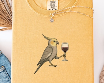 Funny wine bird shirt, cockatiel holding wine glass, parrot lover gift, Comfort Colors tee, sarcastic animal t-shirt, bird drinking wine