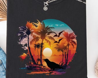 Summerween Comfort Colors Tee: Spooky Sunset Crow, Gothic Tropical Shirt