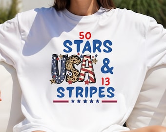 Patriotic USA Shirt, 50 Stars & 13 Stripes Tee, July 4th Comfort Colors Shirt, Retro Americana Graphic Tee