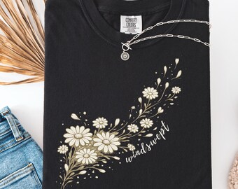 Windswept Wildflower Shirt, Cottagecore Floral Tee, Vintage Daisy Graphic T-Shirt, Botanical Comfort Colors® Shirt