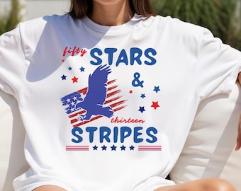 Fifty Stars & Thirteen Stripes Shirt, Patriotic Eagle Tee, Retro July 4th Shirt, Americana Graphic Tshirt