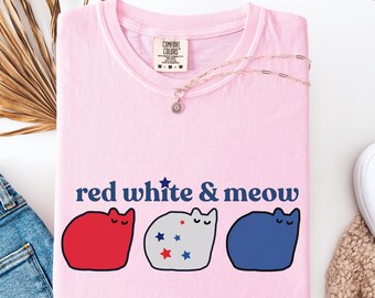 Funny Cat Mom 4th of July Shirt, Red White & Meow Tee, Patriotic Cat Lover Shirt, Independence Day Cat Shirt