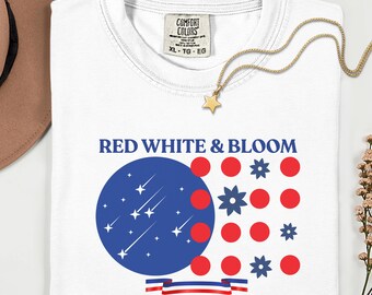 Celestial Red White & Bloom Shirt, Americana Floral Tee, Vintage Patriotic Wildflower Shirt, Cottagecore Summer Comfort Colors Tee