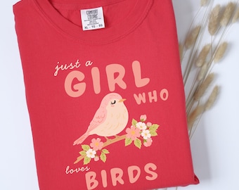 Bird Lover Shirt, Just a Girl Who Loves Birds Tee, Comfort Colors Bird Shirt, Cute Cottagecore Bird Lover Gift