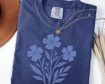 Vintage Linocut Flower Shirt, Comfort Colors Botanical Tee
