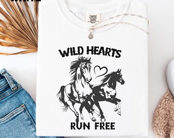 Wild Hearts Run Free Horse Shirt, Running Horses Tee, Horse Lover Graphic T-Shirt, Western Cowgirl Comfort Colors® Shirt