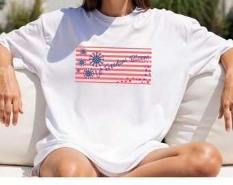 Americana Floral Shirt, Red White & Bloom Tee, Vintage Summer Garden Shirt, Patriotic Flower Comfort Colors Shirt
