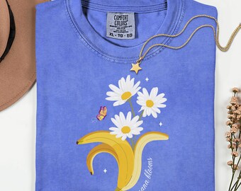 Banana Blooms Shirt, Cottagecore Summer Tee, Botanical Fruit Graphic Tshirt, Comfort Colors® Flower Shirt